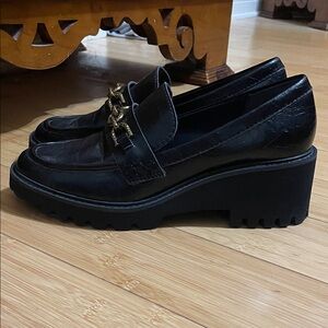 Dolce Vita Black Platform Loafers with Gold Chain